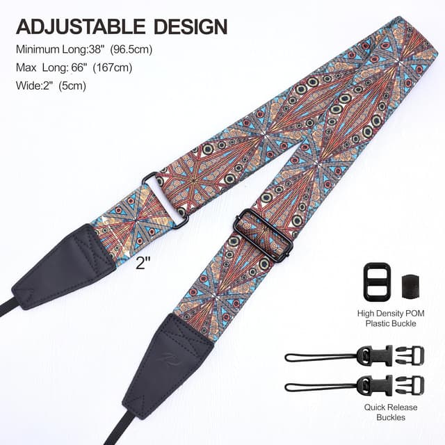 Thumbnail 6 de Padwa Lifestyle Adjustable Camera Strap with Quick Release Clip – 2 inch full grain leather ends & embroidered cotton strap