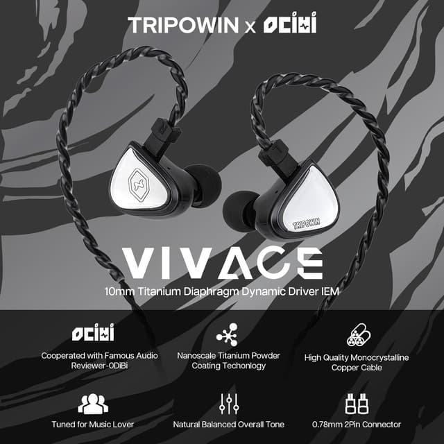 Detalle de Tripowin x 0DiBi Vivace: monitor in-ear HiFi con driver dinamico da 10 mm e cavo staccabile 2 pin