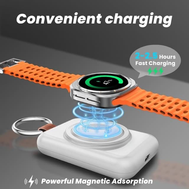 Detalle 2 de ACEQINGSE Portable Charger for Samsung Galaxy Watch 8 (Wireless Magnetic 1800mAh Power Bank, White)