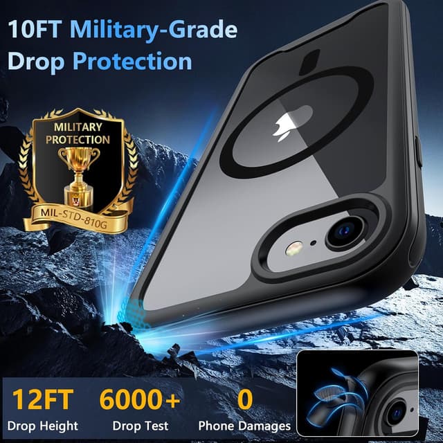 Detalle de OWKEY Magnetic iPhone SE 2022/SE 2020/8/7 Case with 360° full-body protection and built-in screen protector (Black)