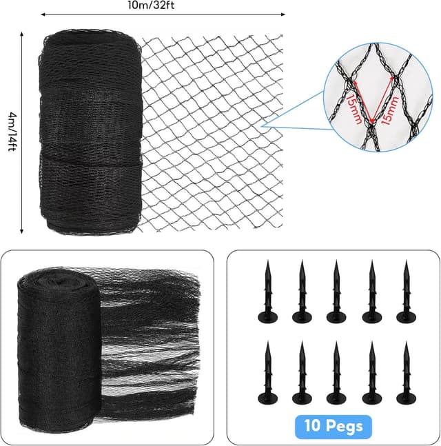 Detalle 2 de 4mx10m Teichnetz feinmaschig (15 mm x 15 mm) – robustes Vogel- & Laubschutznetz aus UV-beständigem HDPE