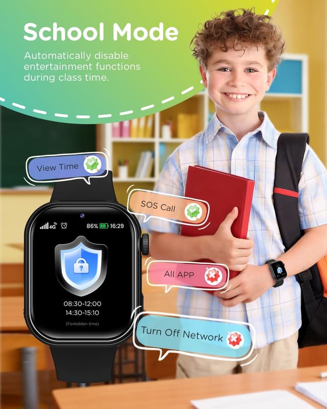 Detalle de 4G Smartwatch Bambini con GPS, chiamate e videochiamate HD – Modello nero