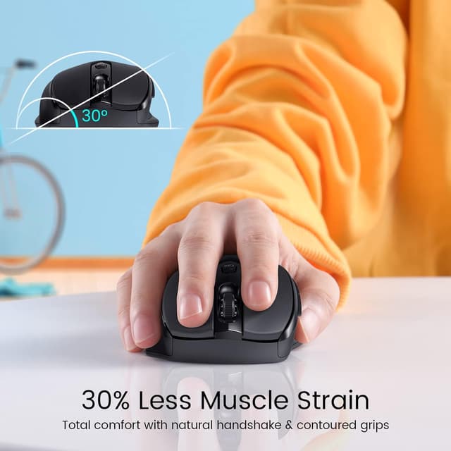 Detalle de HOTWEEMS Wireless Mouse D-09 (USB 2.4G) for Laptop, 5-Level 2400 DPI, Ergonomic 30° Design, 16 Months Battery, Black