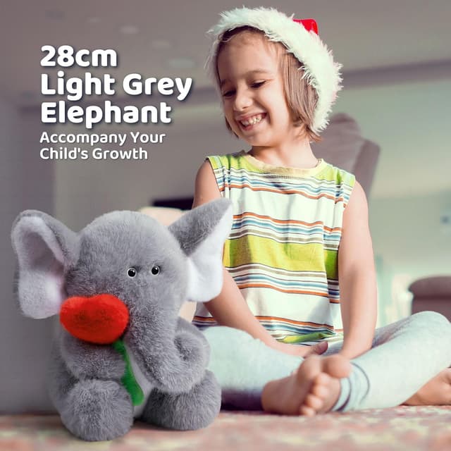 Detalle de BEJOY Plush Elephant Teddy with Rose – cuddly stuffed animal gift