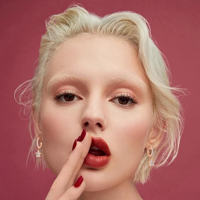 Detalle de Josfeva 925 Sterling Silver Hanging Hoop Earrings with Zirconia Star/Teardrop/Heart Pendants