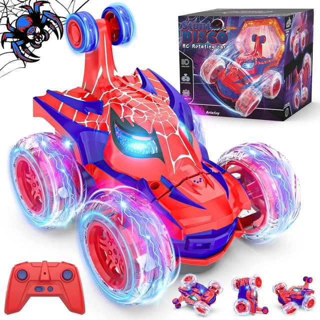 Detalle de Mafbeanl Remote Control Spider Stunt RC Car (Red) — 360° Rotation, 2.4GHz Control, Rechargeable Wheel Lights