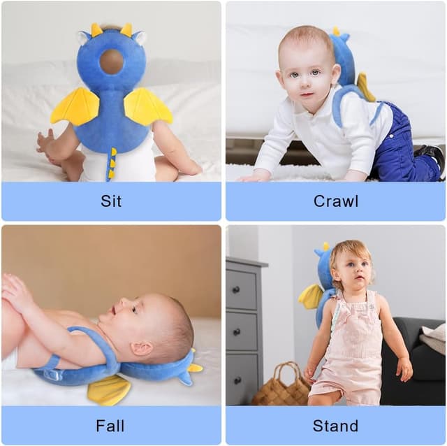 Detalle de Vicloon protezione testa bambino Drago Blu – morbida e regolabile per imparare a gattonare e camminare