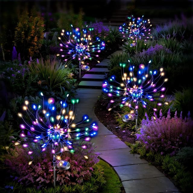 Detalle de Anordsem Solar Outdoor Firework LED Fairy Lights (4 Pack) – Waterproof DIY Copper-Wire Garden Ornaments