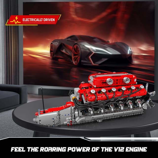 Detalle de Mould King 10169 Technik V12 Motor – Motorbausatz mit 12 Zylindern (3.472 Teile)