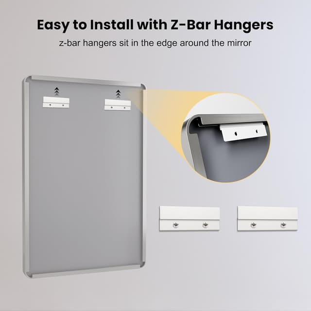 Detalle de LOAAO 24x36 Brushed Nickel Bathroom Mirror (Rounded Rectangle) — Clear, Anti-Rust Metal Frame