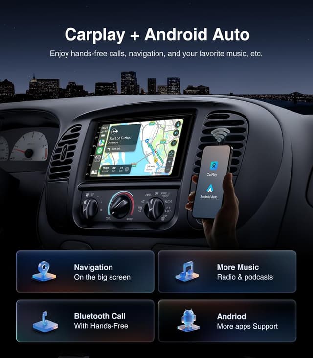 Detalle de AINAVI 7-inch Android Double Din Car Radio with CarPlay/Android Auto, 2+32G, 48B EQ & DSP, Backup Camera Input