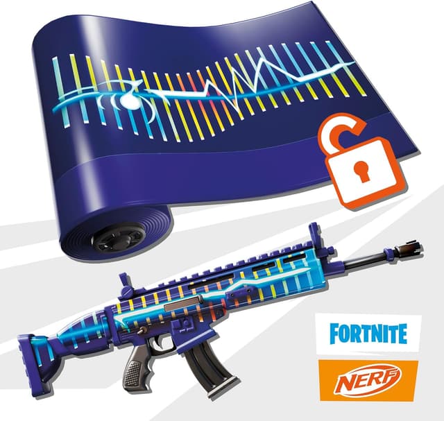Detalle de Nerf Fortnite Blue Shock Blaster (Motorized) with 10-Dart Clip and 10 Elite Darts