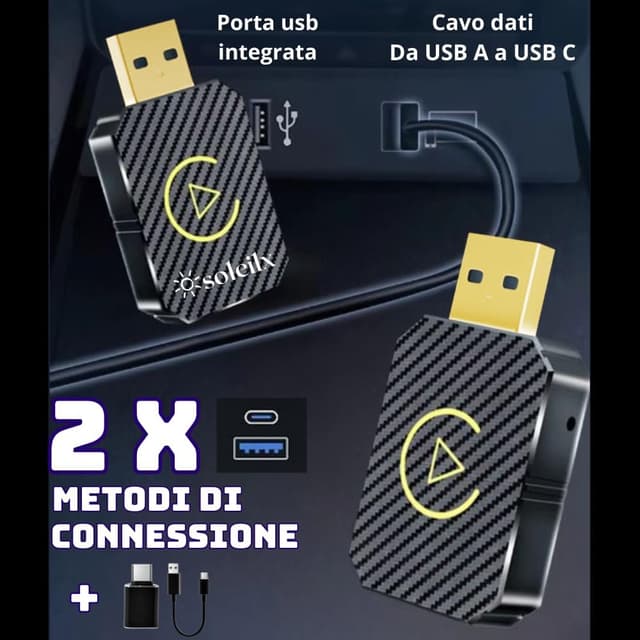 Detalle 2 de soleilx Q1M Adattatore Wireless CarPlay USB C/A