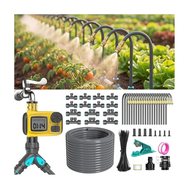 Detalle de CyberOrd Kit di irrigazione a goccia automatico 30 m con timer e 20 ugelli regolabili 360°