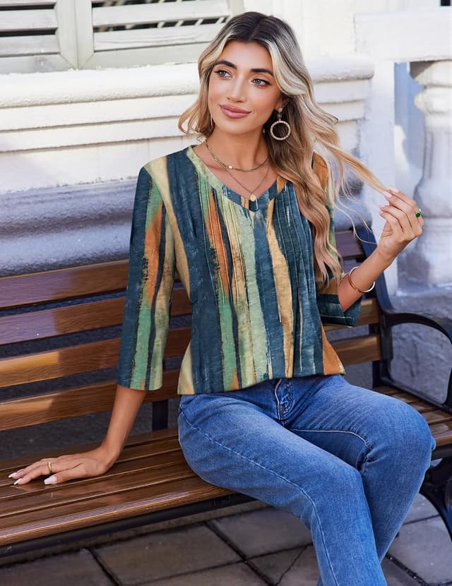 Thumbnail 4 de Zeagoo 3/4 Sleeve V Neck Pleated Top