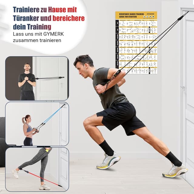 Detalle de GYMERK Resistance Bands Set (5 Widerstandsstufen) mit Gummigriffen, Knöchelriemen & Türanker