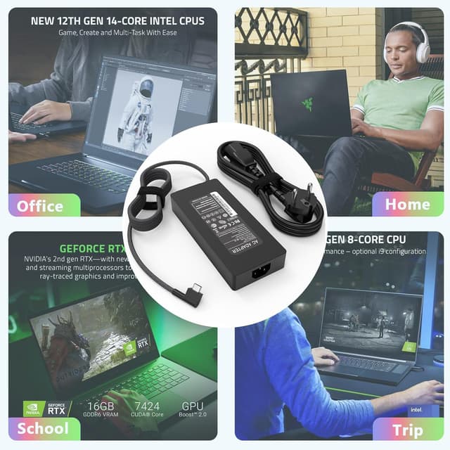 Detalle 2 de Chargeur 230W pour Razer Blade 14/15/17 (adaptateur CA, DC 19,5V) — compatibilité RZ09-0530x, 0508x, 0482x et plus