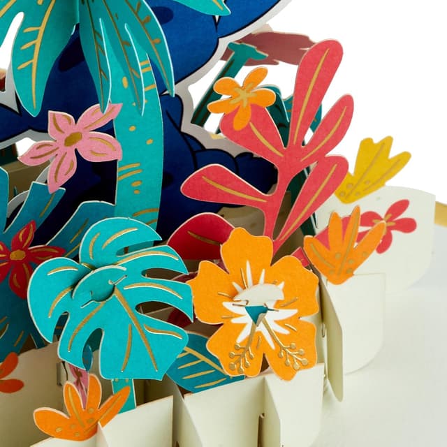 Detalle de Hallmark Disney Lilo & Stitch carte pop-up 3D avec fleurs hawaïennes dorées, pour toutes les occasions
