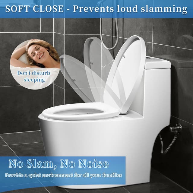 Detalle de YunNasi Oval Shape Soft Close Toilet Seat (Quick Release, Adjustable) 44.5 x 37.5cm