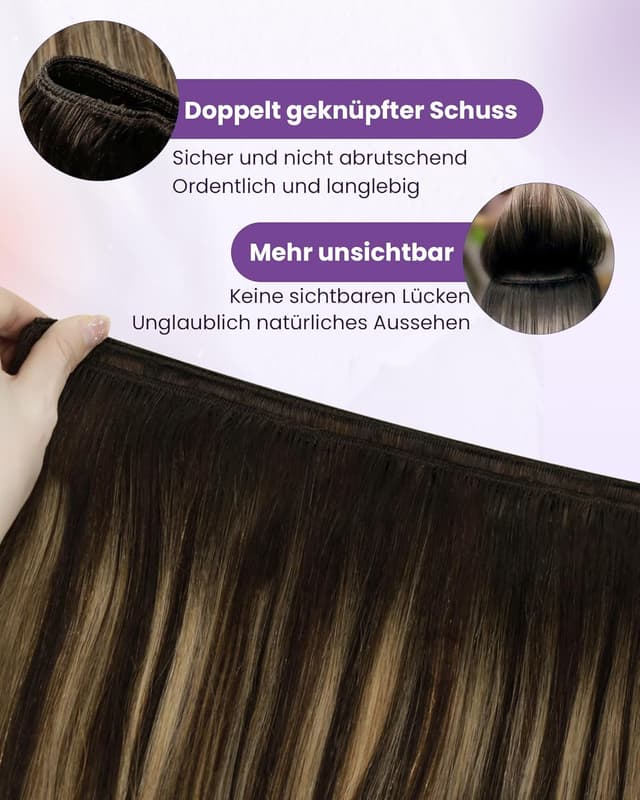 Thumbnail 2 de LaaVoo Echthaar Tressen Extensions zum Einnähen – Braun Balayage 50 cm, Weft 100 g (#4/27/4)