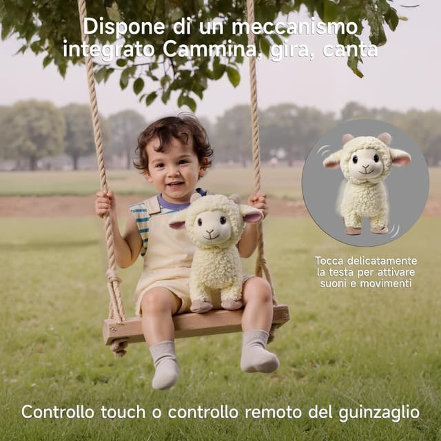 Detalle de eJog Pup Pecora di peluche che cammina, canta e telecomanda con guinzaglio