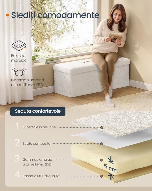 Detalle 2 de SONGMICS Cassapanca pouf contenitore 131 L