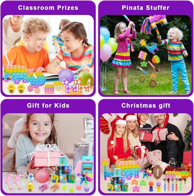 Detalle 2 de OdiuK 185pcs Pop Fidget Toys set — party bag fillers, classroom prizes and stress-relief fidget toys