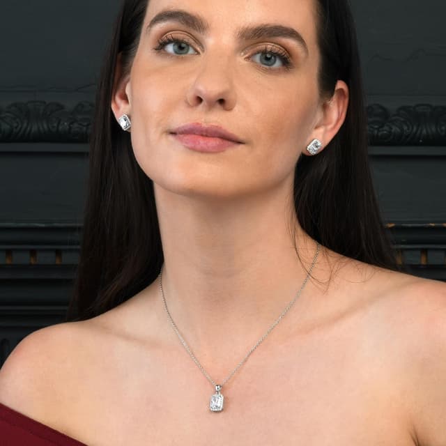 Detalle de Boucles d’oreilles Diamond Treats en argent sterling 925 rectangulaires, taille émeraude