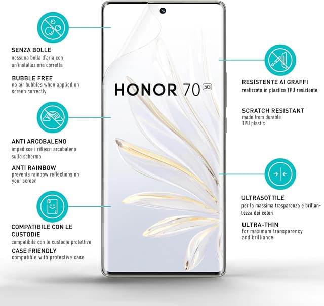 Detalle de smartect TPU Pellicola Protettiva per Honor 70 (2 + 2 pezzi) con protezione schermo e fotocamera