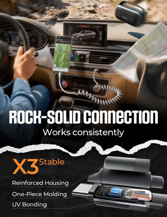 Detalle de LISEN Coiled USB C Cable 1.2m for CarPlay