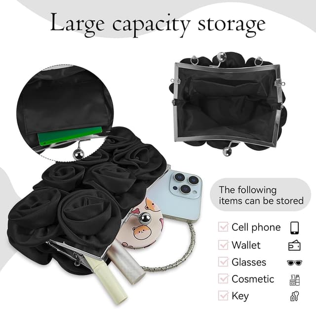 Detalle de Wocharm women’s satin flower clutch purse for weddings and evening events