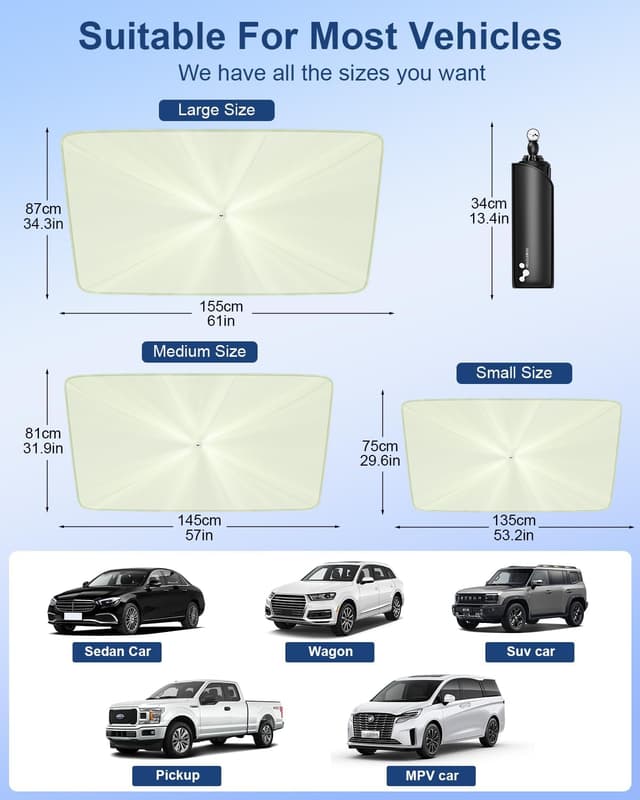 Detalle 2 de helloleiboo Car Windshield Sun Shade Umbrella (57" x 32") with 5-Layer UV & Heat Protection Coating