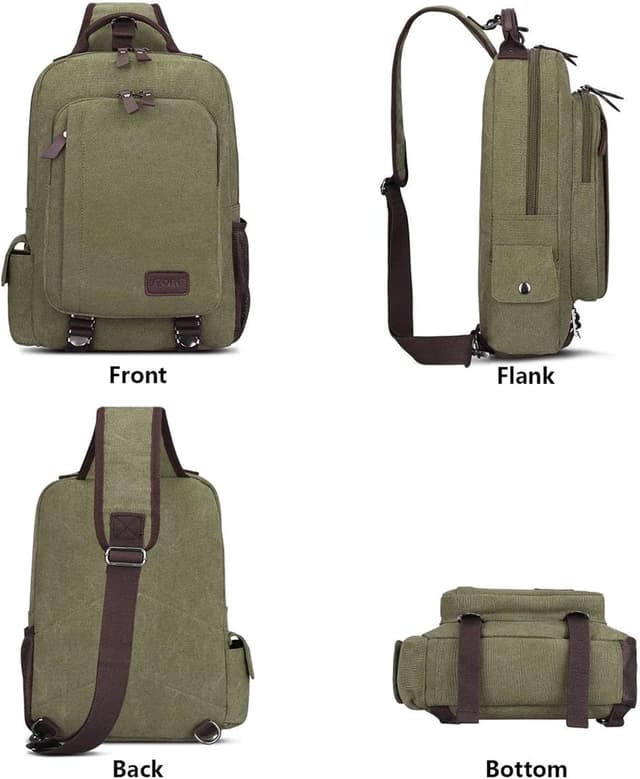 Detalle de S-ZONE Homme sac à dos sling / sac de poitrine 13 pouces, 5L en toile et cuir PU