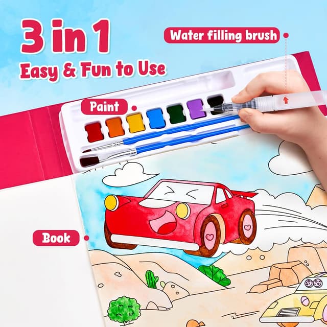 Detalle de JoyCat paint-with-water colouring books set (Transportation) for kids aged 3–8