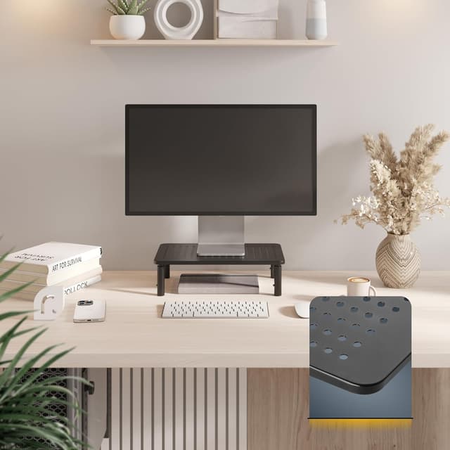 Detalle de RICOO Rehausseur d’écran FS081-B : support PC avec hauteur réglable et ventilation