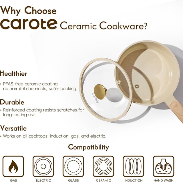 Detalle de CAROTE 1.6Qt & 3.0Qt Sauce Pan Sets with Lid Ceramic Nonstick (PFOA Free)