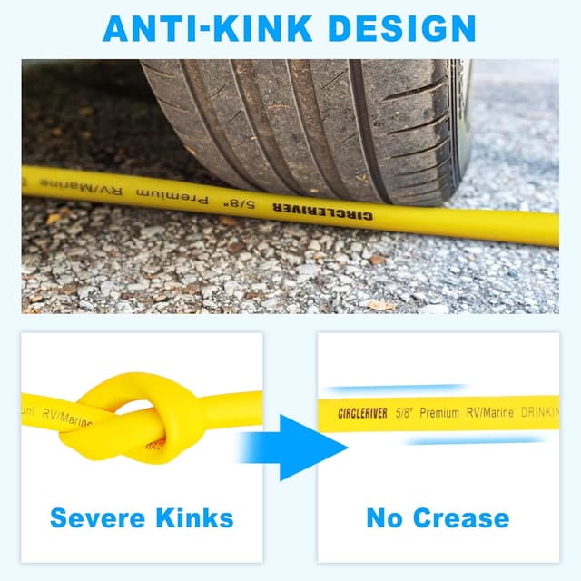 Detalle de CircleRiver RV Drinking Water Hose 100FT (5/8 in) with Storage Bag — Anti-Kink, Leak-Free, BPA Free