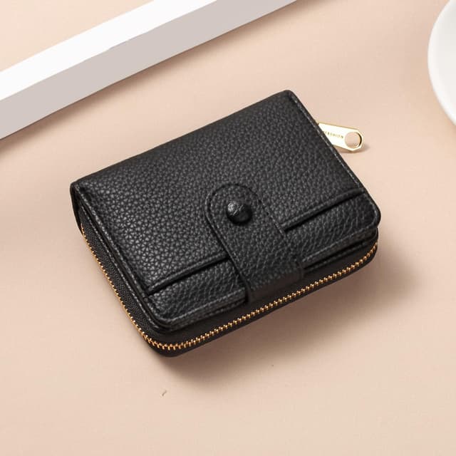 Detalle 1 de ANYWN Geldbörse Damen klein aus weichem Leder Portemonnaie schwarz 👛