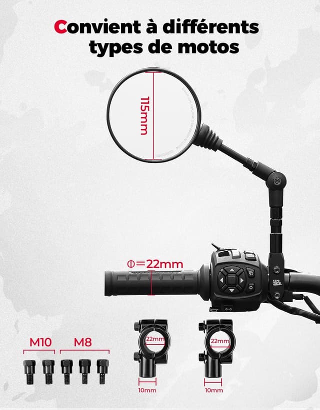 Thumbnail 3 de KEMIMOTO Rétroviseurs universels 5,5 pouces pour moto