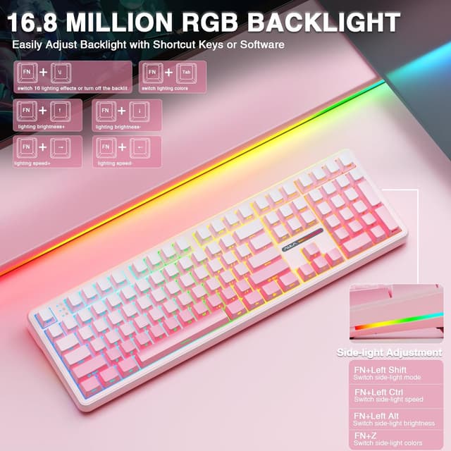Thumbnail 6 de AULA F108 Mechanical Keyboard (Wireless-Silent) – 2.4GHz/BT5.0 + USB-C, 100% Full Size, RGB, Hot-swappable