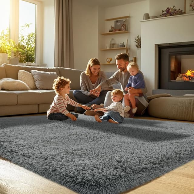 Thumbnail 3 de Topmaxcs Area Rug 10x14 Grey Shaggy
