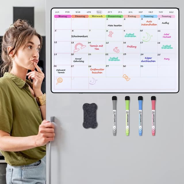 Detalle de POPRUN abwischbarer magnetischer Monats- & Wochenplaner für Kühlschrank (42 x 28 cm)