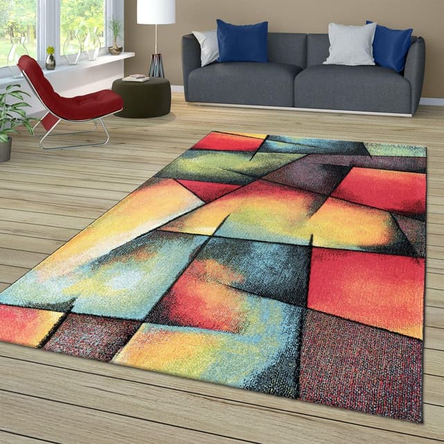 Detalle 2 de TT Home Tapis à poils courts 3D géométrique multicolore pour chambre et salon, 200x290 cm