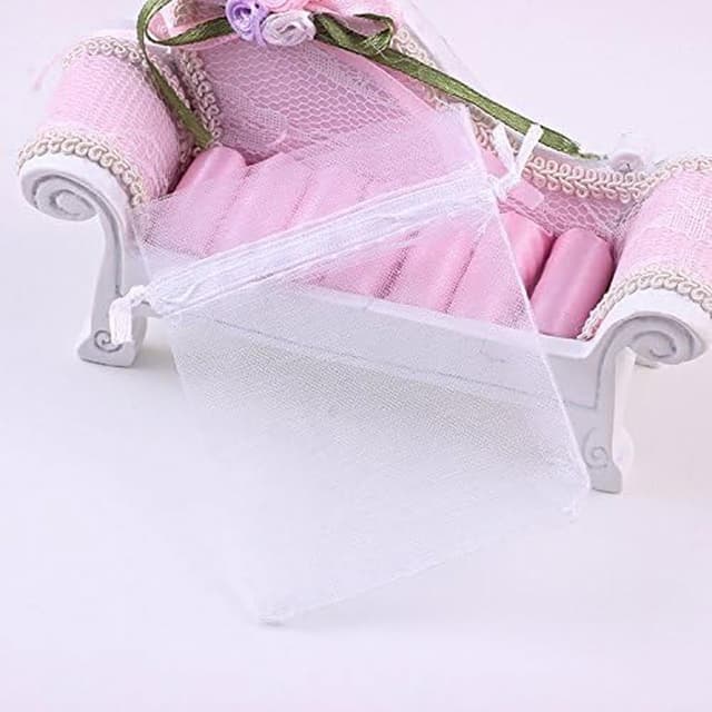 Detalle de PLECUPE 100 Organzasäckchen (16x22 cm) mit Tunnelzug – Schmuck- und Geschenkbeutel in Weiß