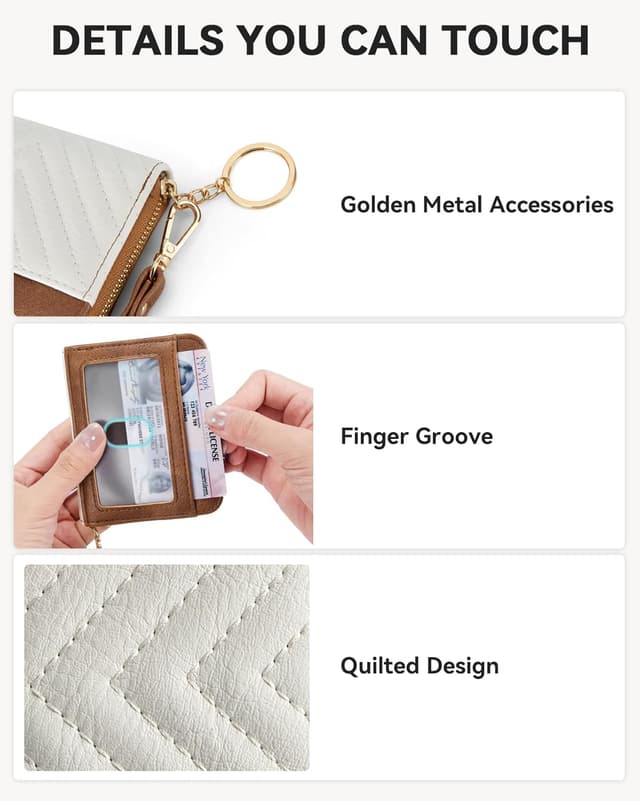 Detalle de Bostanten Étui pour cartes et petit portefeuille RFID en cuir PU beige & marron