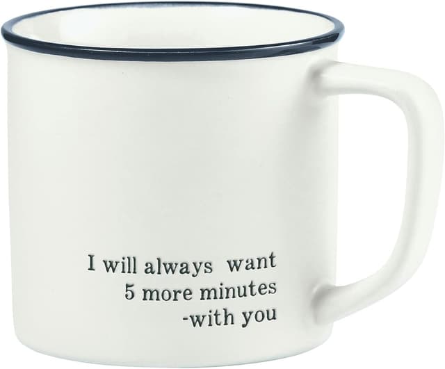 Detalle de Face to Face Designs stoneware coffee mug (16-ounce) — Black and white “5 more minutes” design