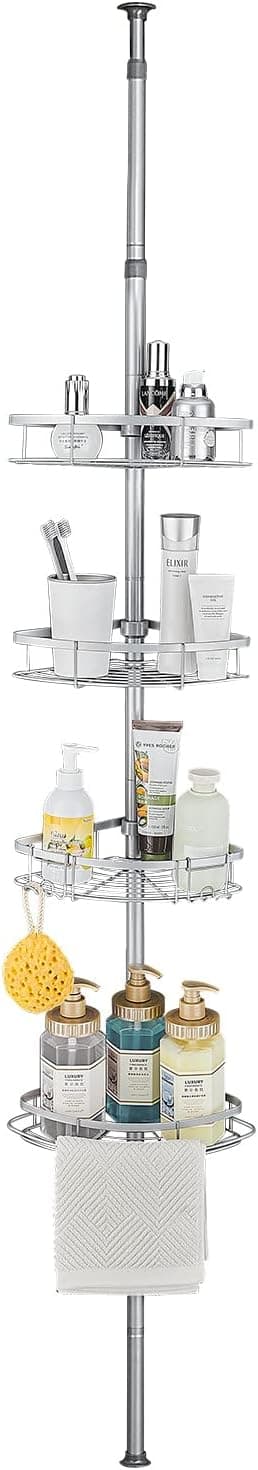 Detalle de Wopeite étagère de douche télescopique réglable 73–265 cm, sans perçage, en acier inoxydable (4 paniers) – gris