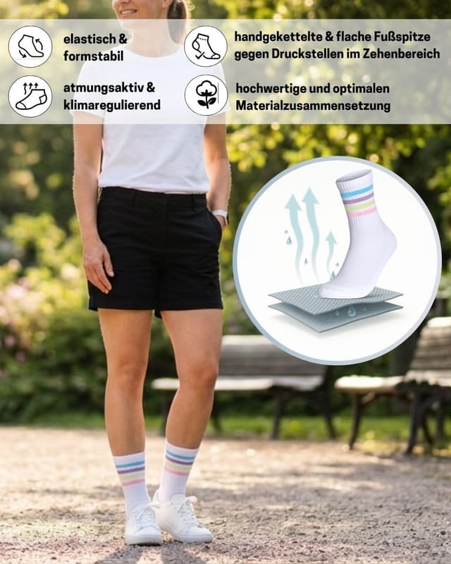 Detalle de sockenkauf24 Damen Tennissocken (6 Paar) – Sportsocken mit verstärkter Ferse & Fußspitze