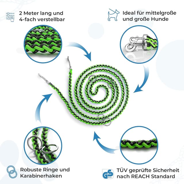 Detalle de Hundeleine reflektierend 2 m von Testnote: verstellbar, wetterfest & reißfest bis 250 kg
