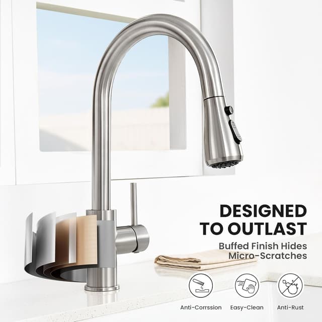 Detalle 2 de DERW Kitchen Tap Pull Out Mixer Tap with 3 Spray Modes and 360° Swivel Spout